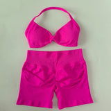 Women’s 2-Piece Seamless Gym Set – Strappy Yoga Bra & High-Waist Scrunch Shorts Workout Suit thumbnail 32