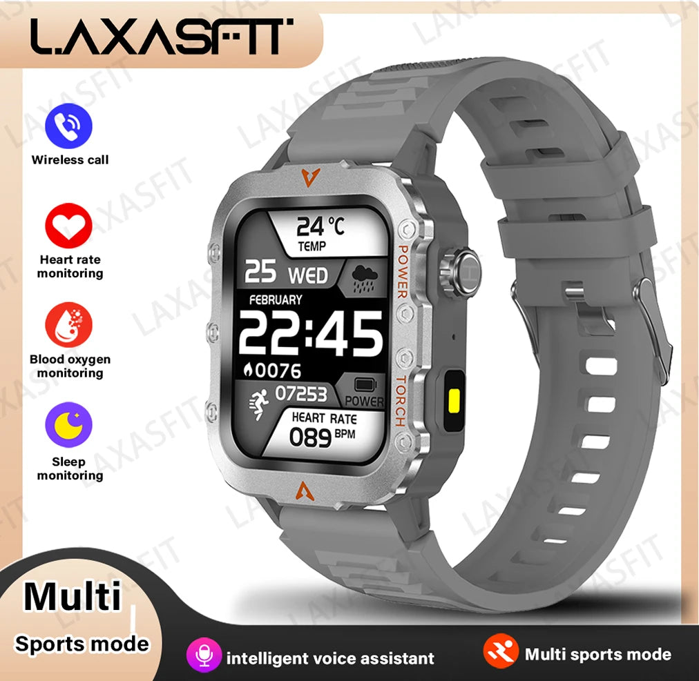 LAXASFIT Q11 Men’s Smart Watch with LED Flashlight, Fitness & Health Monitoring