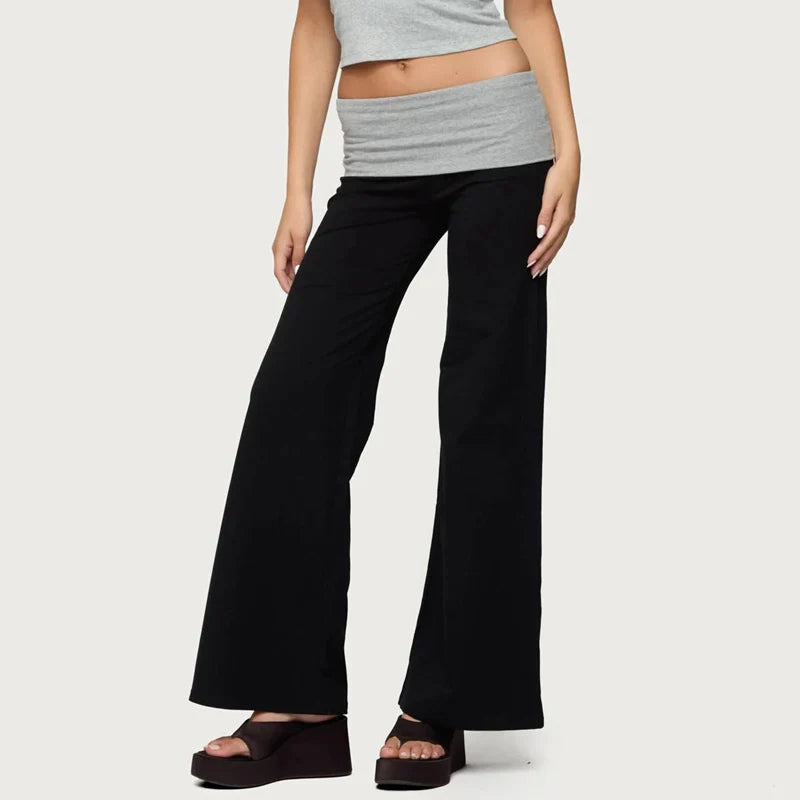 Casual Wide Leg Sweatpants for Women – Fold Over Low Rise Flare Yoga & Lounge Pants