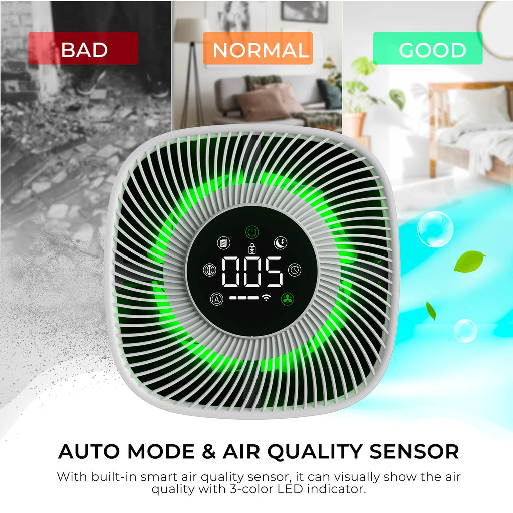 Smart WiFi Air Purifier with HEPA Filter, Tuya App & Alexa Control – Portable Home Air Cleaner with PM2.5 Display