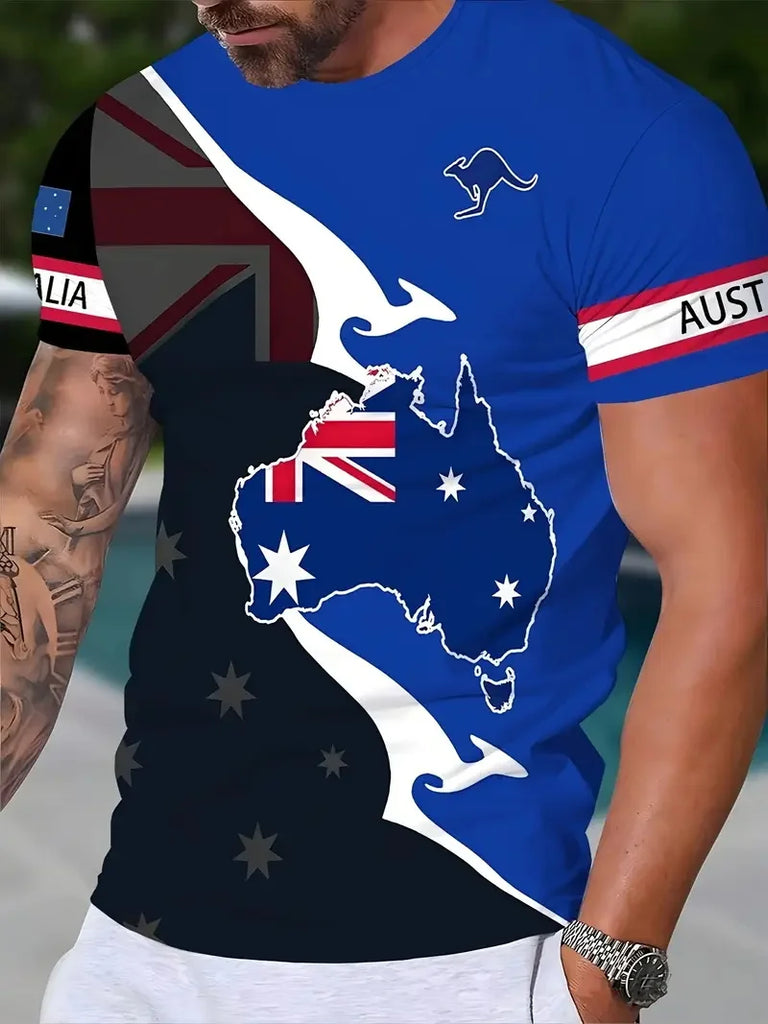 Men’s Australia Flag Graphic T-Shirt – Casual Short Sleeve Crew Neck Tee