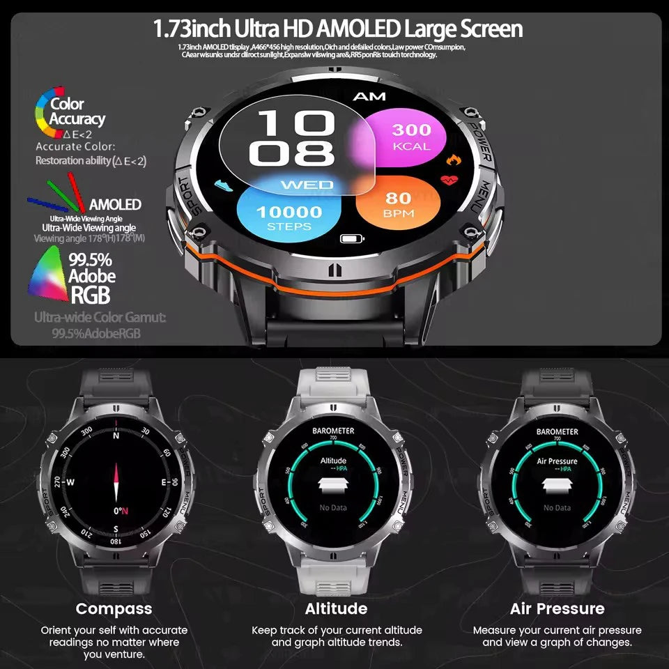 KAVSUMI X3 Outdoor GPS Smartwatch Ultra 2025 1000mAh AMOLED Display 10ATM Waterproof Bluetooth Call Sports Watch
