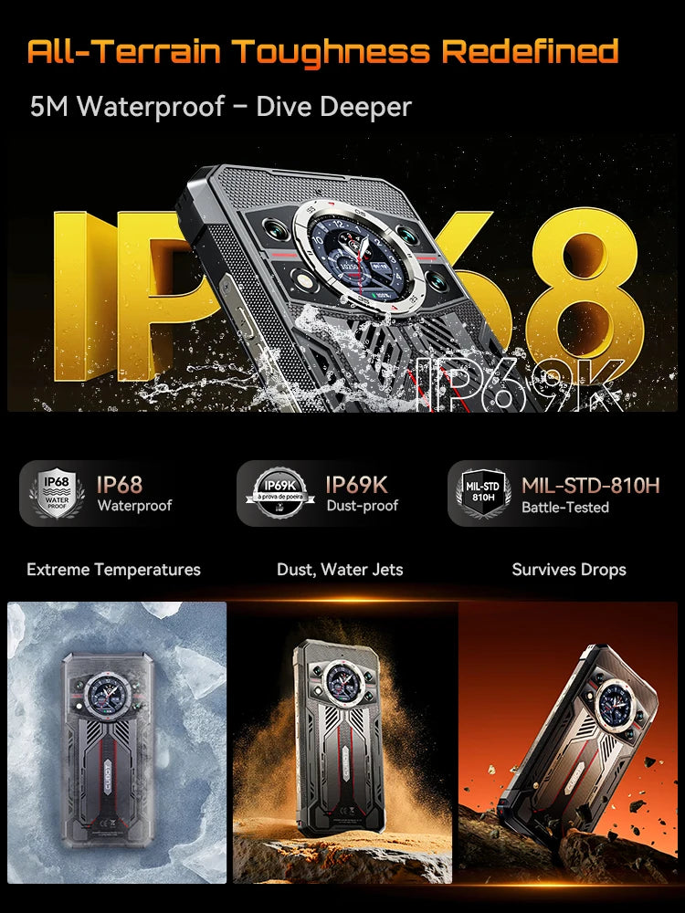 Cubot KingKong 11 Rugged 5G Smartphone, 10200mAh Battery, Dimensity 7025, 32GB RAM, 256GB ROM, 108MP Triple Camera, 6.72" FHD+ 120Hz Display, Android 15