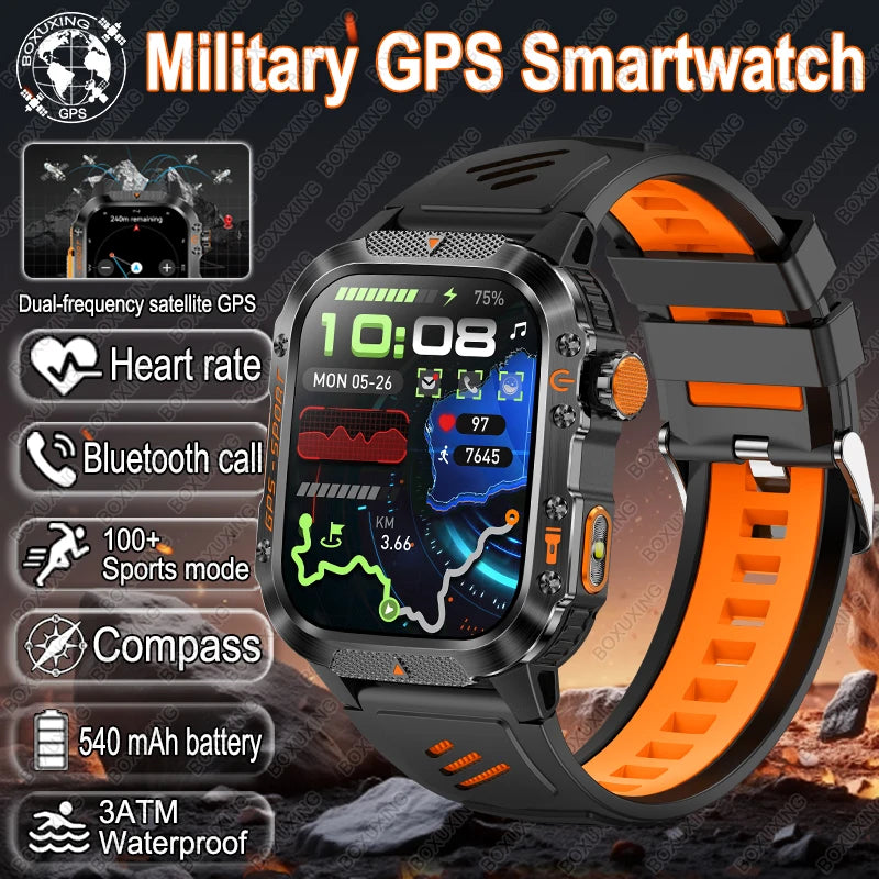Military-Grade GPS Smartwatch for Men – 2.01” AMOLED, Bluetooth Calling, 3ATM Waterproof, 100+ Sports, 540mAh Battery