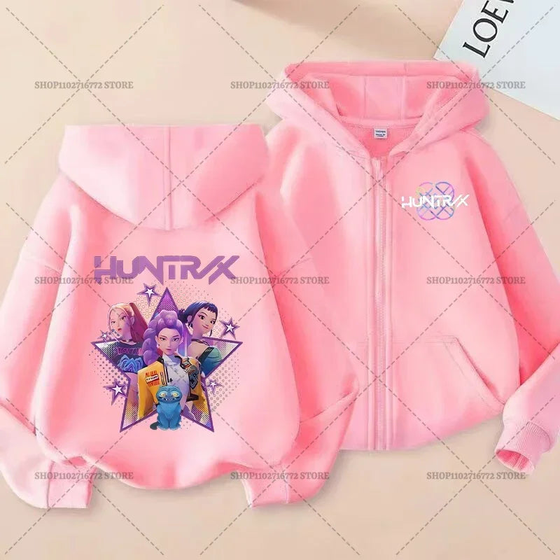 Movie Kpop Demon Hunters Zipper Hoodie for Kids – Unisex Sweatshirt for Girls & Boys