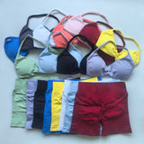 Women’s 2-Piece Seamless Gym Set – Strappy Yoga Bra & High-Waist Scrunch Shorts Workout Suit thumbnail 19