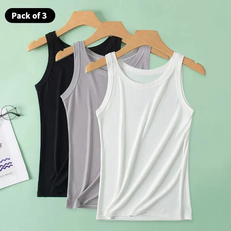 3-Piece Women’s Solid Color Knit Tank Top Vest Set