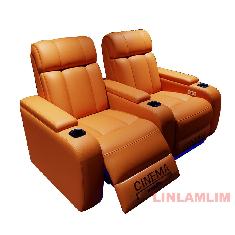 MINGDIBAO Luxury Electric Recliner Cinema Chair with LED Lighting & Cup Holder – Genuine Leather Home Theater Seating