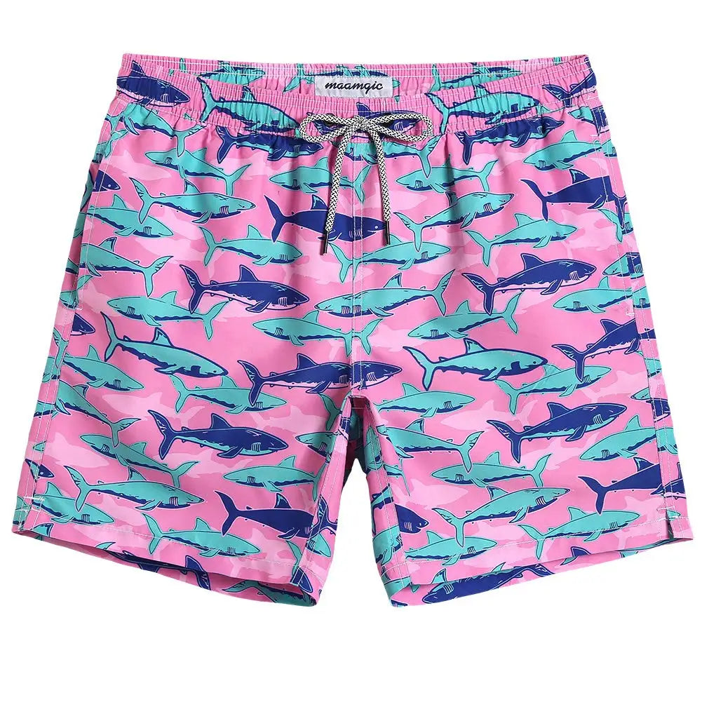 Men's 3D Shark Print Swim Shorts – Beach Board Shorts for Men & Kids