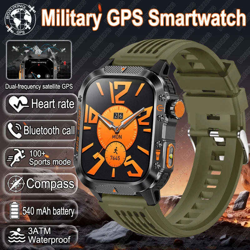 Military-Grade GPS Smartwatch for Men – 2.01” AMOLED, Bluetooth Calling, 3ATM Waterproof, 100+ Sports, 540mAh Battery