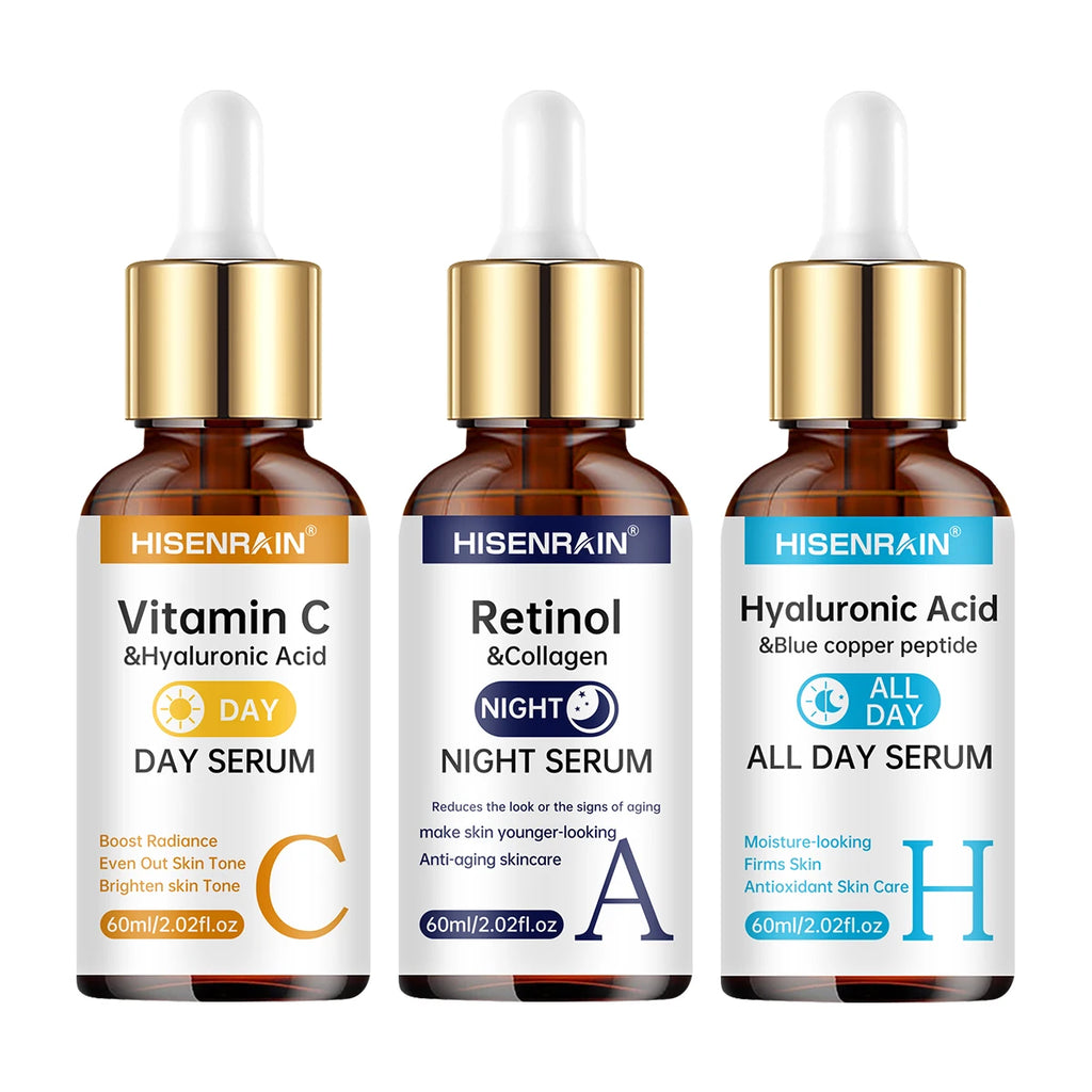 HISENRAIN Vitamin C Retinol Hyaluronic Acid Serum Duo Anti Aging Brightening Hydration Combo