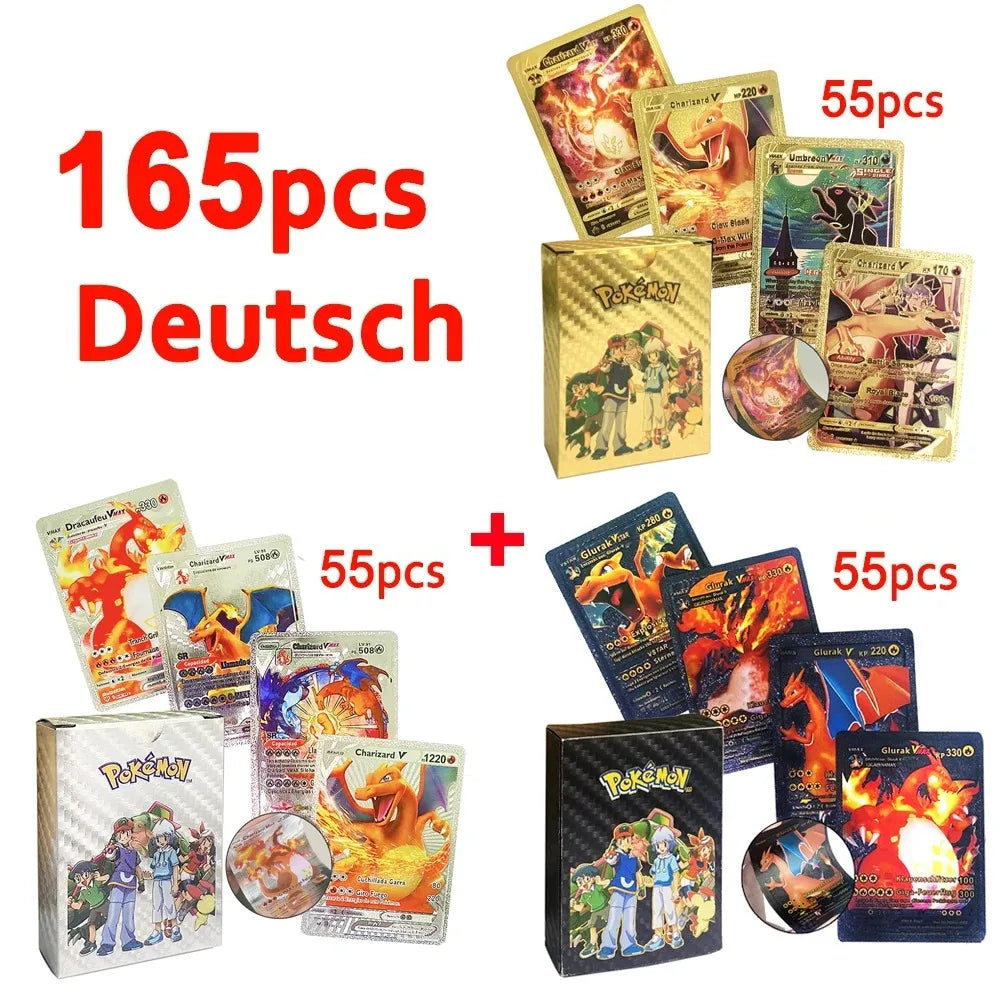 Pokemon VMAX & GX Gold Foil Flash Cards – Pikachu, Charizard, Multilingual Game Battle Collection
