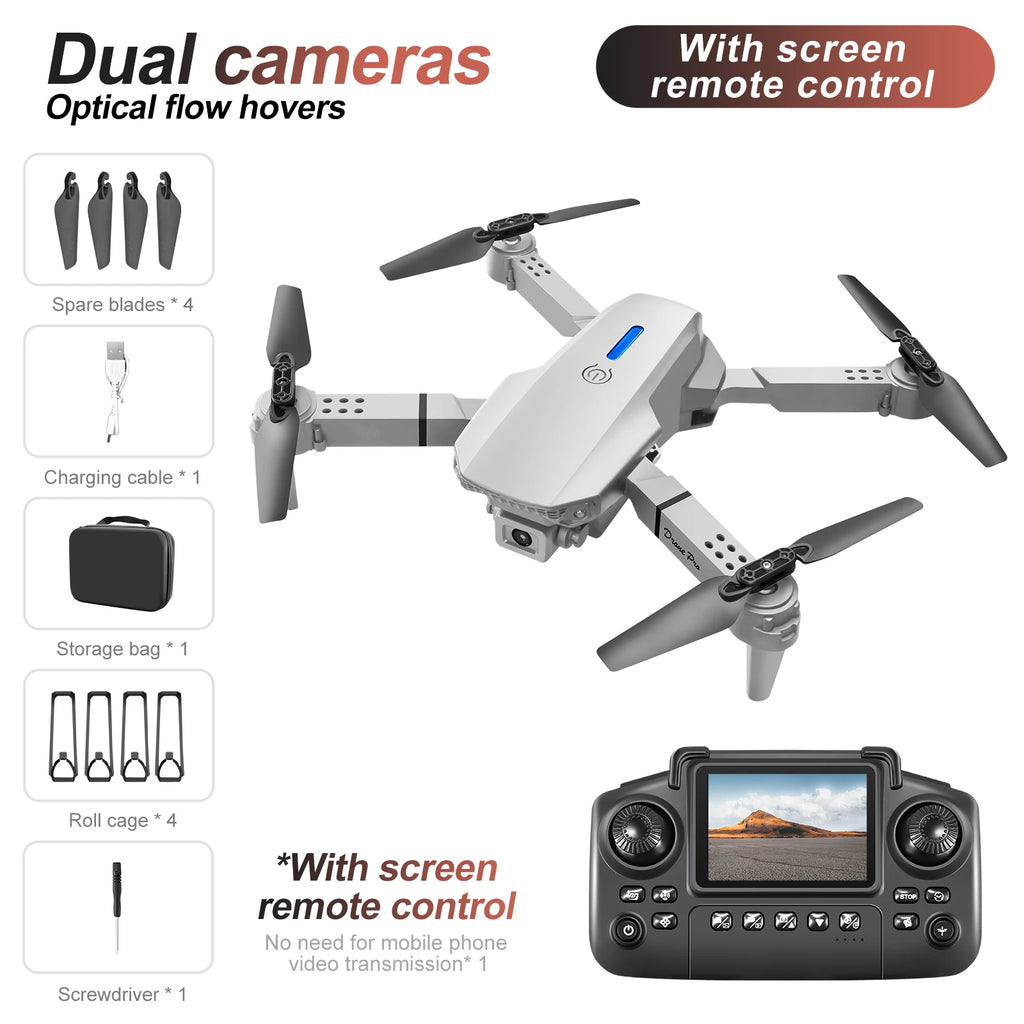 E88/E99 Drone with Dual HD Cameras, Screen Remote Control, Optical Flow, 6-Axis Gyro, One-Button Takeoff, Foldable Quadcopter