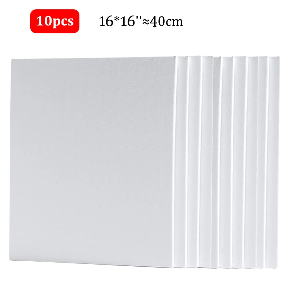 10 Pcs Cotton Canvas Board Set Primed White Painting Panels for Oil, Acrylic, Watercolor & Gouache HB-17