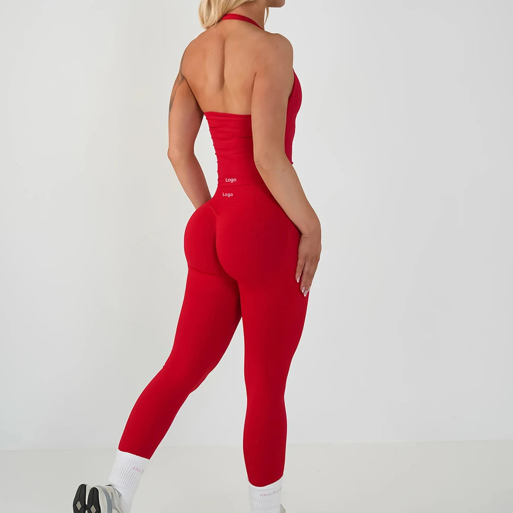 Impact Gym Set – Seamless Halter Top & High-Waist Sports Leggings Yoga Outfit (2-Piece)