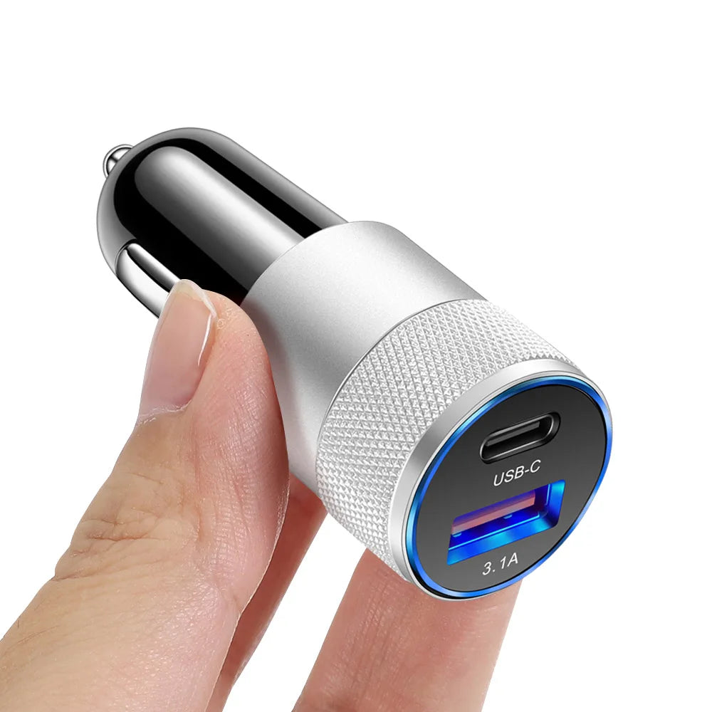 Mini 70W PD QC 3.0 Fast Charging Car Charger USB Type-C Dual Port Adapter