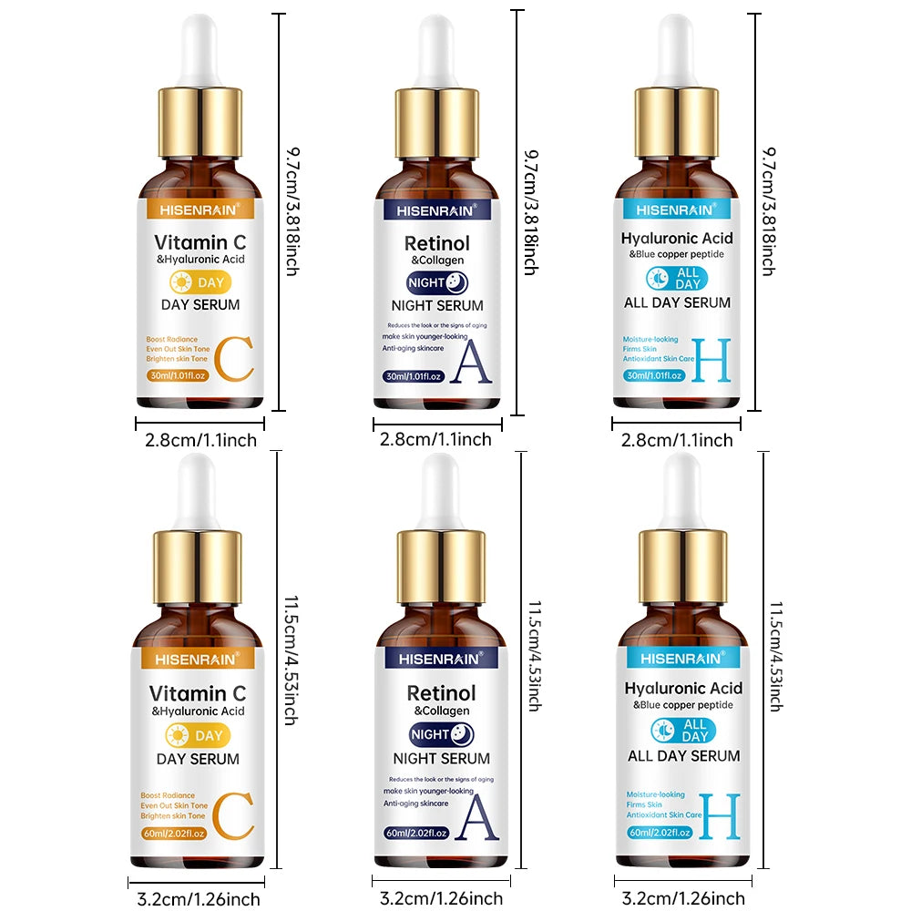 HISENRAIN Vitamin C Retinol Hyaluronic Acid Serum Duo Anti Aging Brightening Hydration Combo