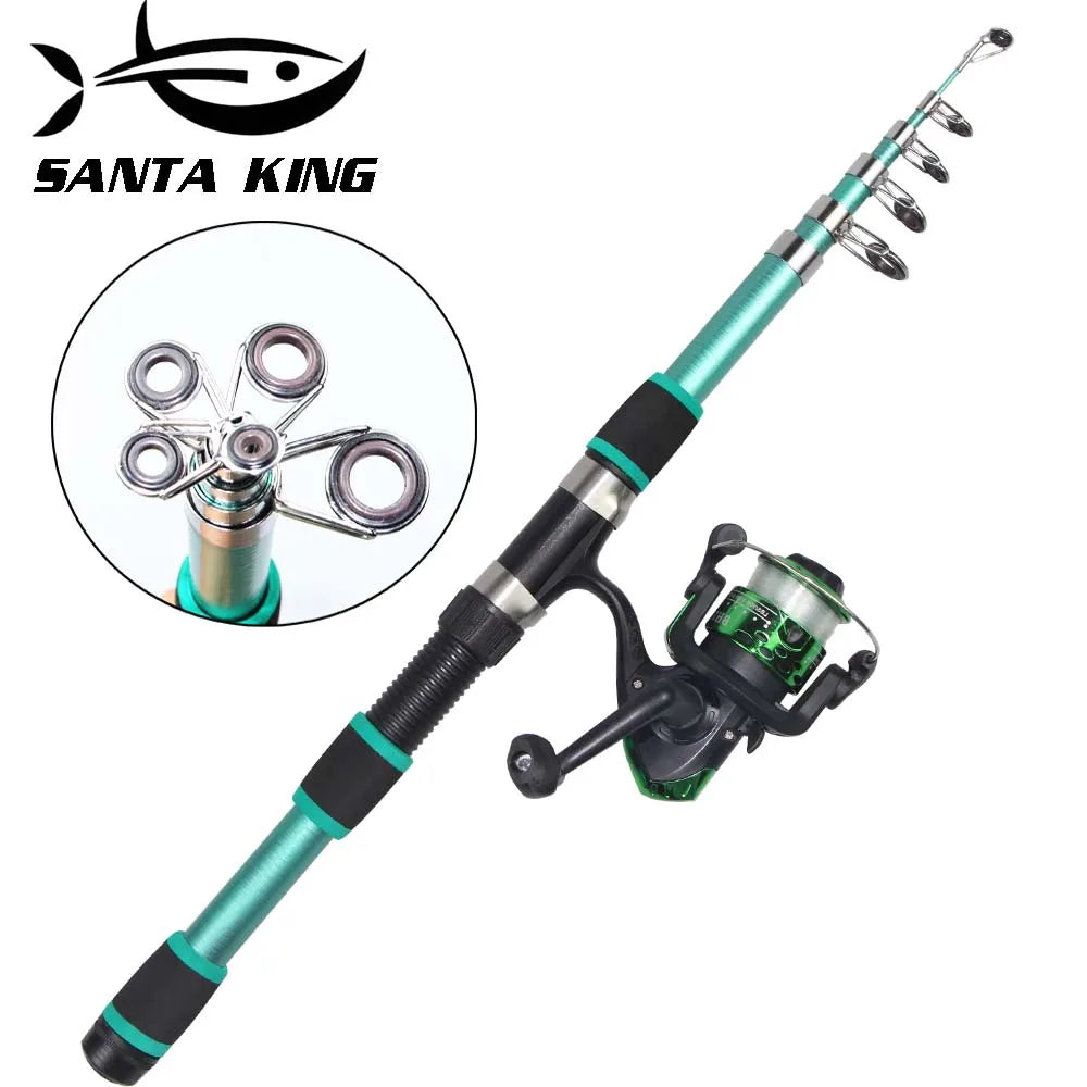 SantaKing Spinning Fishing Rod & Reel Combo – Telescopic Rods 1.8M / 2.1M / 2.4M with 5.2:1 3BB Reel, Max Drag 5kg