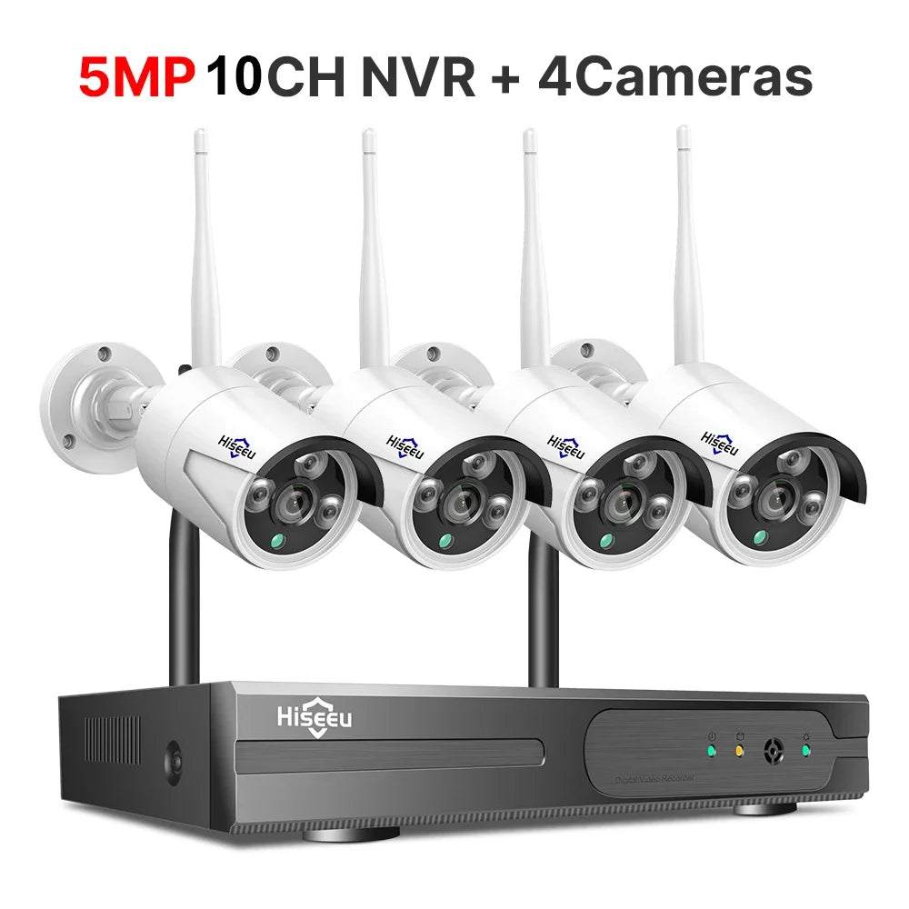 Hiseeu 3/5MP WiFi CCTV Camera Security System 10CH NVR Wireless Surveillance with IR Night Vision