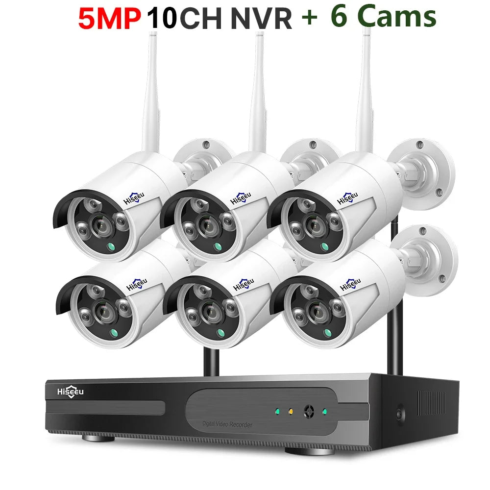 Hiseeu 3/5MP WiFi CCTV Camera Security System 10CH NVR Wireless Surveillance with IR Night Vision