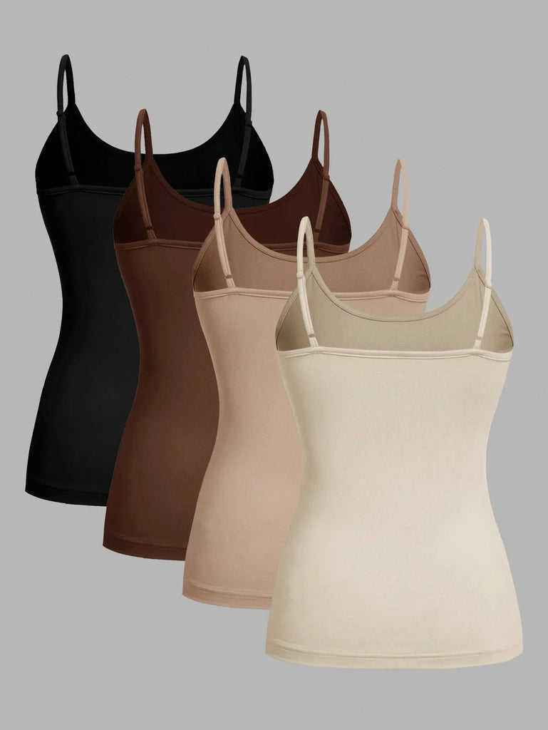 4-Pack Women’s Solid Color Camisole Tank Tops – Adjustable Strap Sleeveless Summer Vests