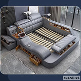 MANBAS Luxury King Size Genuine Leather Smart Bed with Massage, Storage, USB & Projector thumbnail 22