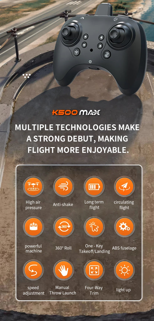 K500 MAX 2.4G Remote Control Fighter Jet Drone with Screen & 360° Rolls