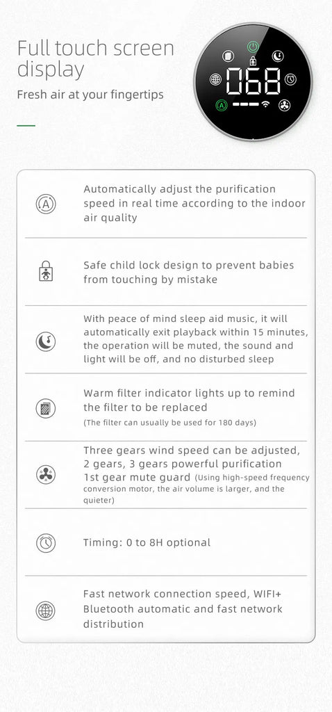 Smart WiFi Air Purifier with HEPA Filter, Tuya App & Alexa Control – Portable Home Air Cleaner with PM2.5 Display