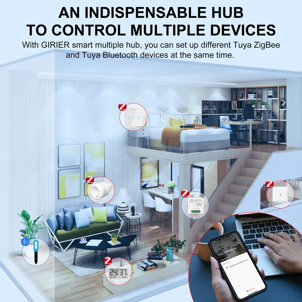 GIRIER Tuya ZigBee Gateway Hub with Antenna Smart Home Bridge – Works with Alexa & Google