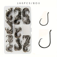 160pcs Stainless Steel Circle Hook Set – 2X Strong Offset Octopus Hooks for Sport Fishing | Corrosion-Resistant & Ultra-Sharp