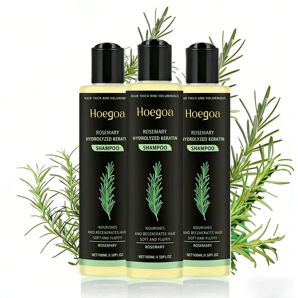 3pcs Rosemary Hair Growth Shampoo Set 100ml – Thickening Hydrolyzed Keratin Formula for Dry, Frizzy & Damaged Hair