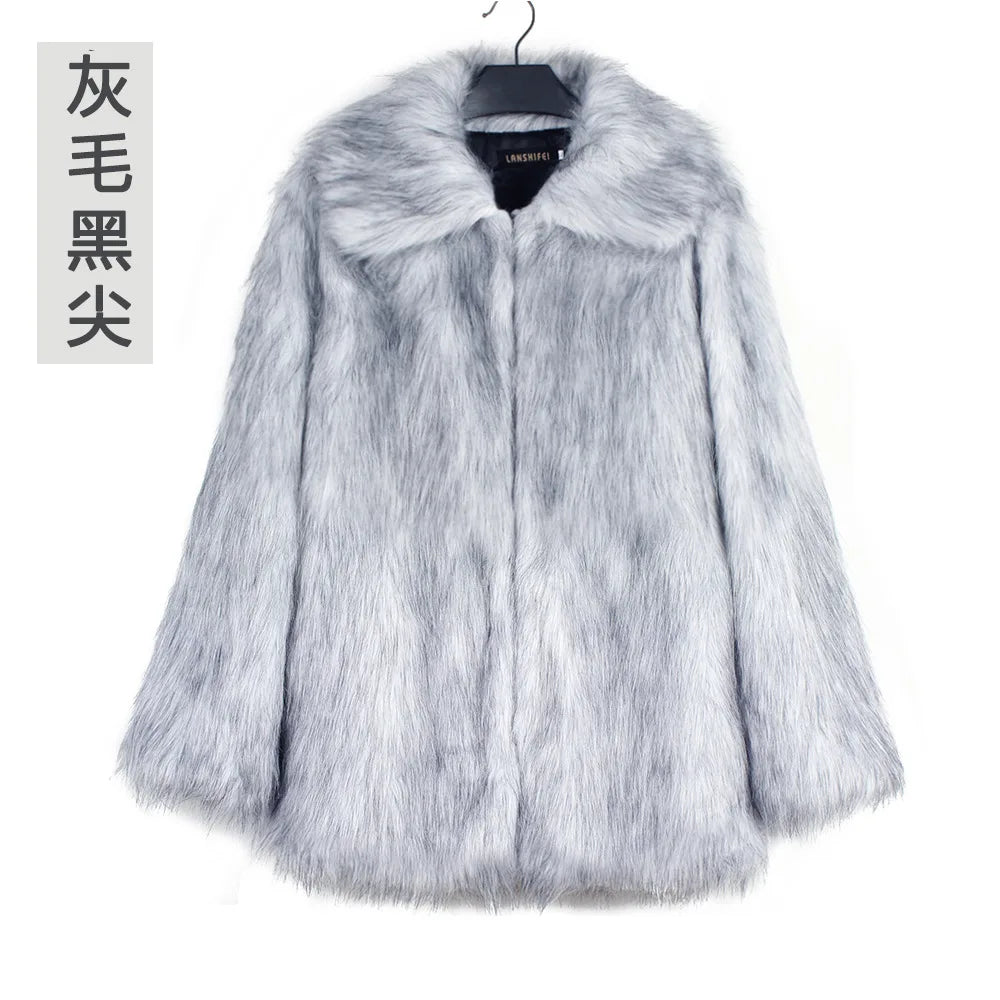 Men’s Faux Fox Fur Jacket Coat – Thick Shaggy Winter Outerwear