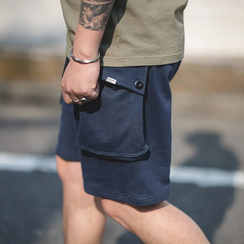 Maden Men’s Japanese P44 Knitted Cargo Shorts with Large Pockets – Summer Amekaji Workwear Shorts