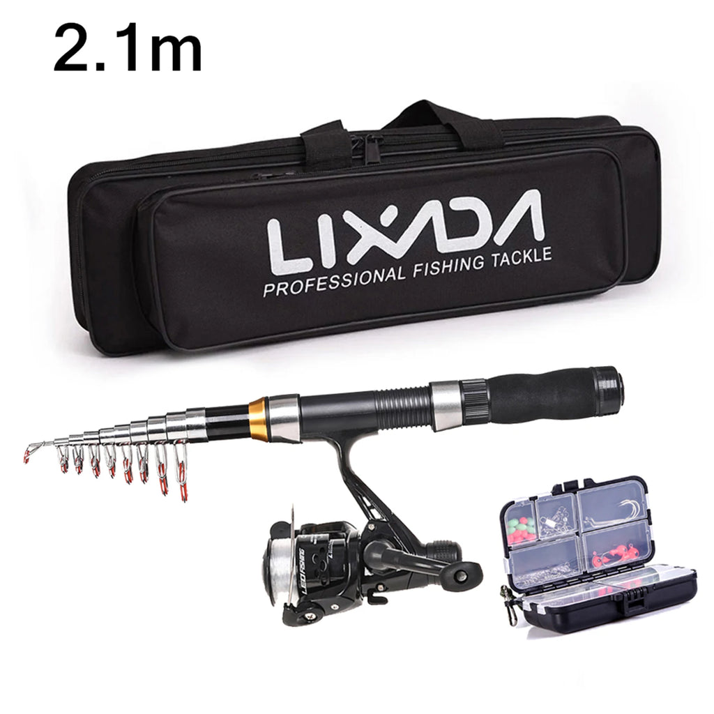 Lixada Telescopic Fishing Rod & Reel Combo Full Kit (2.1m / 2.3m) – Complete Carbon Fiber Spinning Set with Carry Bag