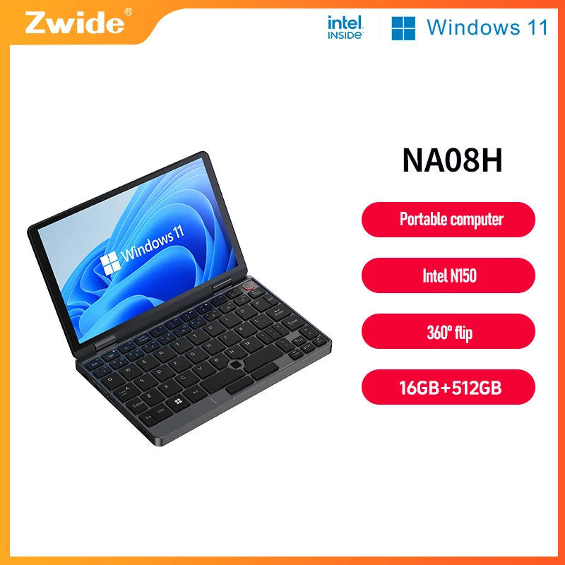 Zwide Mini Laptop 8-inch Touchscreen – 2-in-1 Pocket Laptop for Business & Entertainment