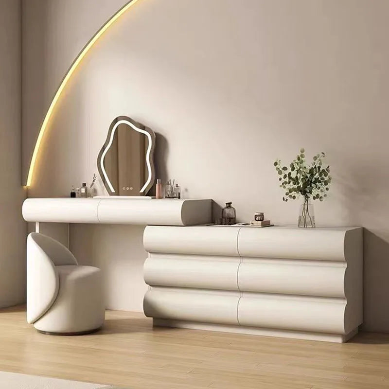 Mirror Drawers Vanity Table with Chair – Modern Bedroom Makeup Storage Organizer