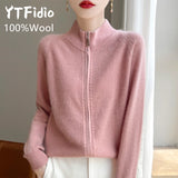 100% Wool Women’s Zipper Turtleneck Sweater – Casual Loose Knit Cardigan for Autumn/Winter thumbnail 2