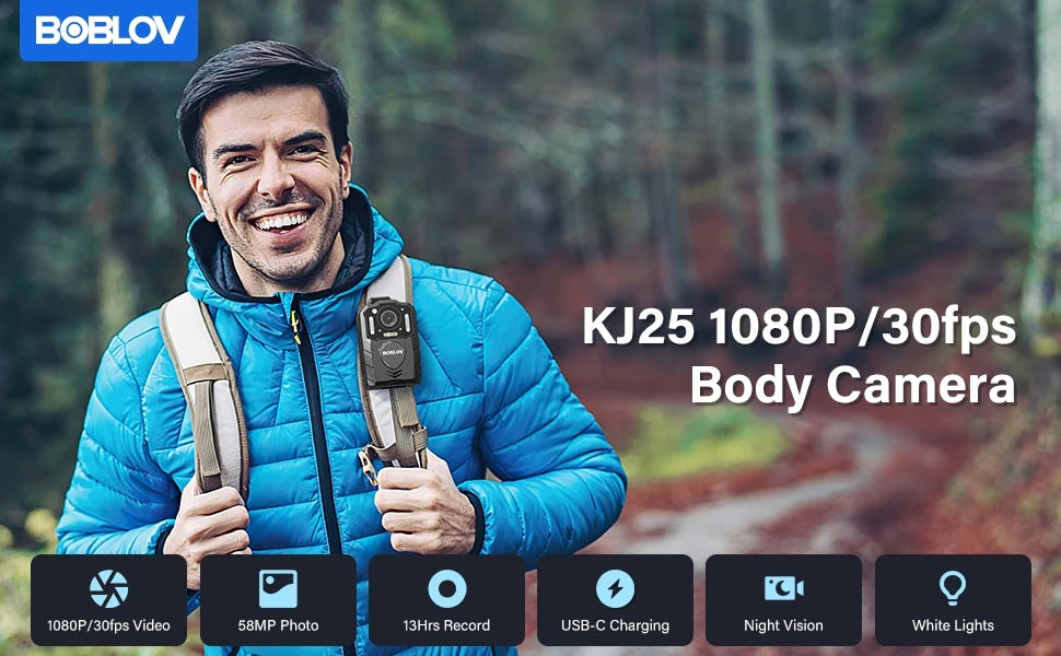 BOBLOV KJ25 1080P Body Camera with 3000mAh Battery, Night Vision & 13H Recording