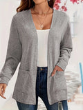 Autumn & Winter Women's Solid Color Knitted Open-Front Cardigan with Pockets thumbnail 1