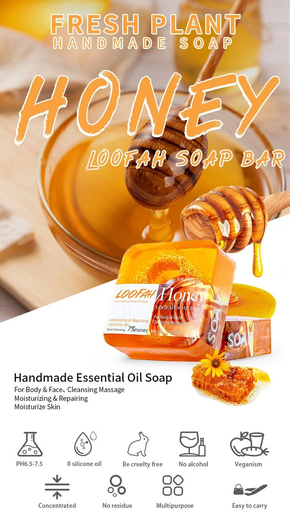 Facial Honey Loofah Soap – Acne Treatment, Tea Tree & Lemon, Rose Whitening, Handmade Eco-Friendly Sponge Soap