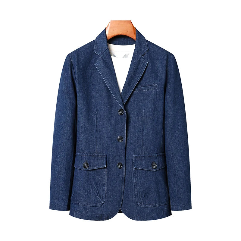Men’s Solid Denim Jacket – Vintage Casual Slim Fit Cotton Blazer