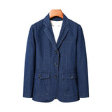Men’s Solid Denim Jacket – Vintage Casual Slim Fit Cotton Blazer thumbnail 12