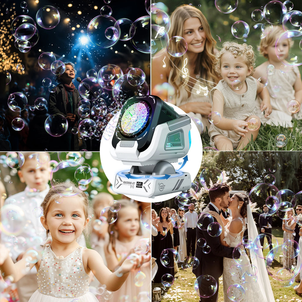 2025 Upgraded Bubble Machine with Remote Control, Automatic Rotation, RGB Lights, Rechargeable 1800mAh Battery, Type-C Charging – Kids & Party Fun