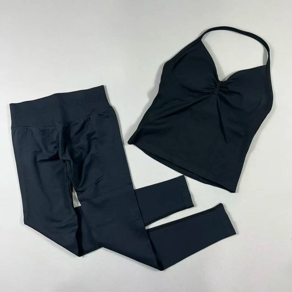 Women’s Seamless Yoga Gym Set – Backless Tank Top & High Waist Scrunch Shorts (2PCS)
