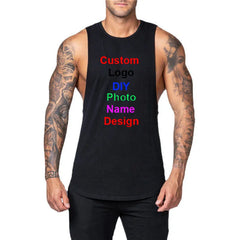 DIY Custom Logo Gym Tank Top for Men – Cotton Muscle Sleeveless Workout Vest