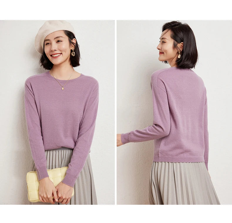 WinvyNee Women's 100% Wool Ribbed Crew Neck Sweater – Slim Fit Winter Knit Pullover