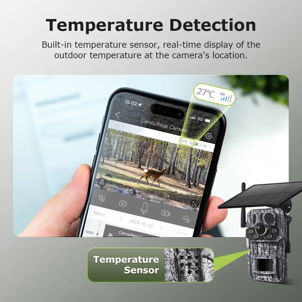 INQMEGA4G 2K 5MP PIR Motion Sensor Hunting Trail Camera with Night Vision & Solar Battery – IP66 Waterproof