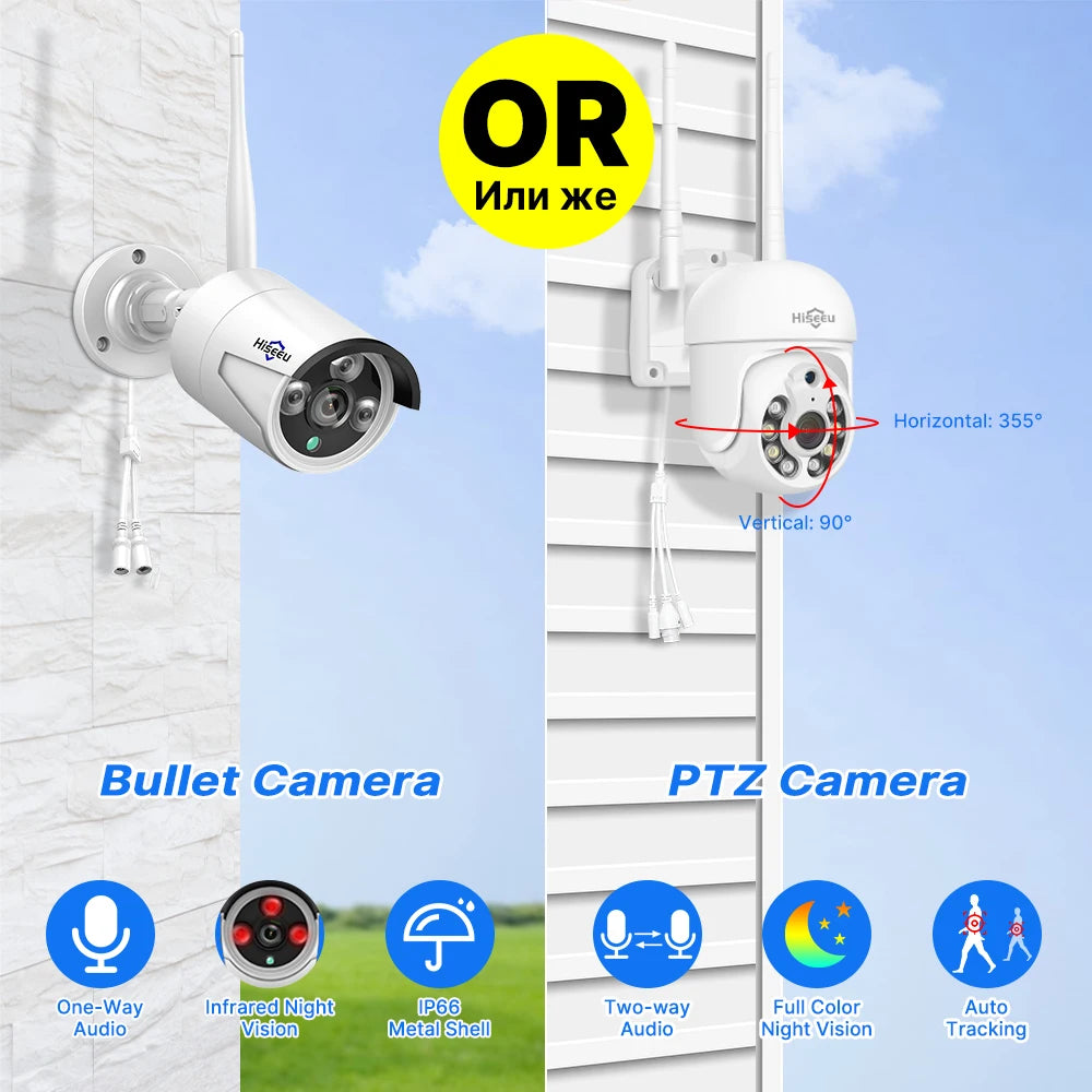 Hiseeu 5MP WiFi CCTV PTZ Camera Security System Kit – 10CH NVR with AI Motion Tracking & Color Night Vision