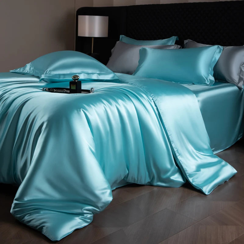 Silk Bed Sheets Set Luxury Bedding with Duvet Cover, Fitted/Flat Sheet & Pillowcases – King, Queen, Full, Twin