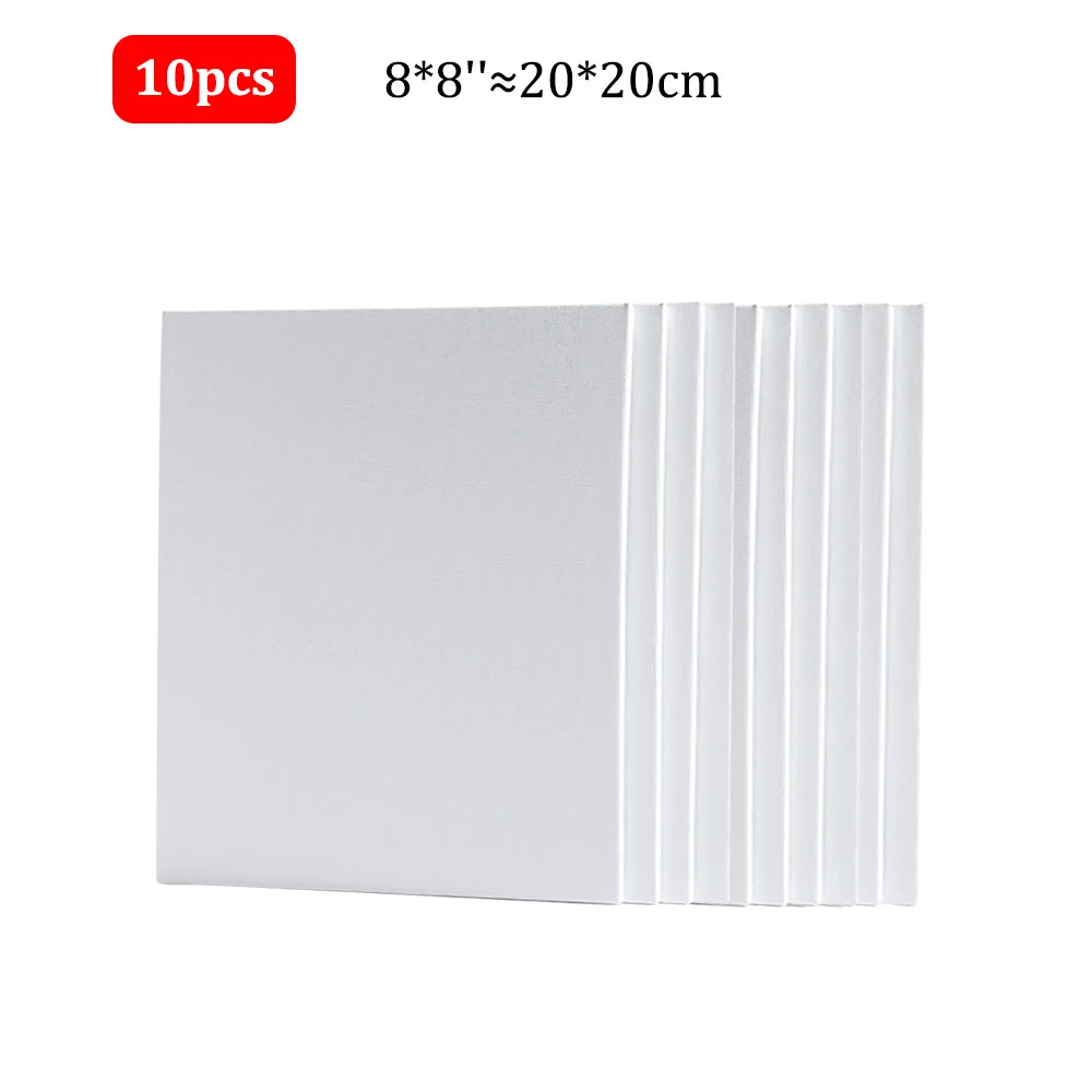 10 Pcs Cotton Canvas Board Set Primed White Painting Panels for Oil, Acrylic, Watercolor & Gouache HB-17